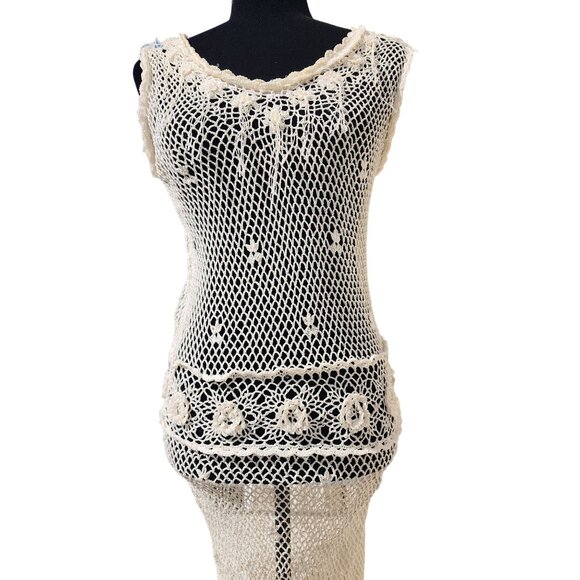 Luxury Stylish Knit Designer Crochet Knitted Maxi Fringes Flowers Dress Tunic NW - Picture 5 of 11